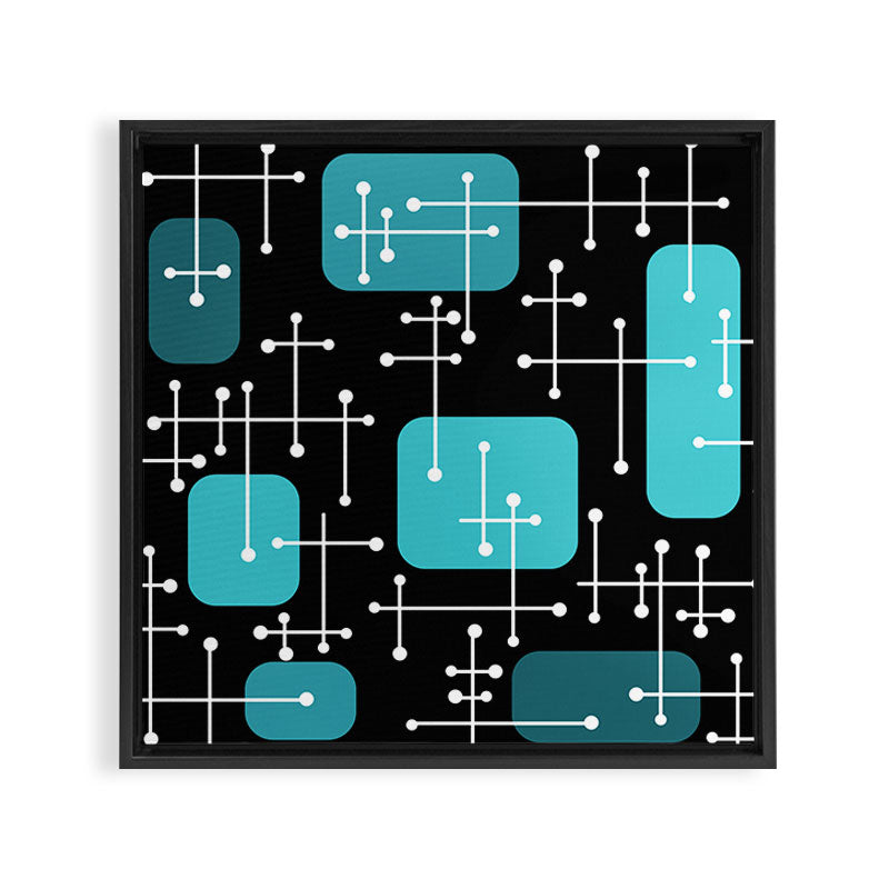 1950s Eames Era Art Crosshairs Black Teal Blue Framed Canvas Print
