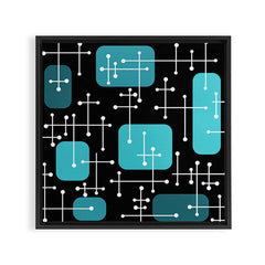 1950s Eames Era Art Crosshairs Black Teal Blue Framed Canvas Print