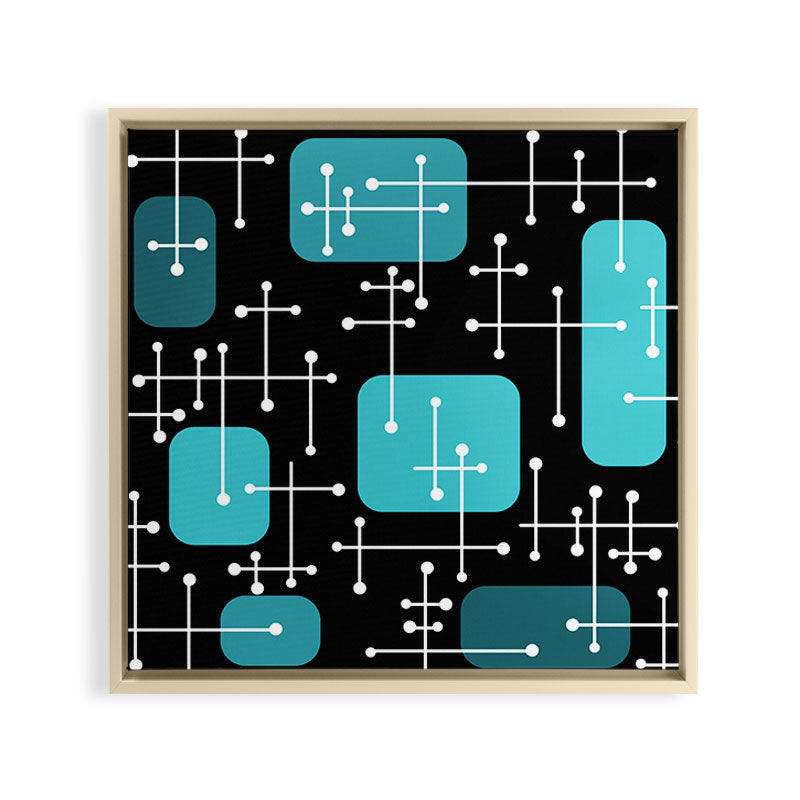 1950s Eames Era Art Crosshairs Black Teal Blue Framed Canvas Print