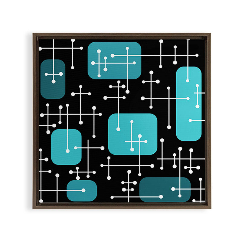 1950s Eames Era Art Crosshairs Black Teal Blue Framed Canvas Print