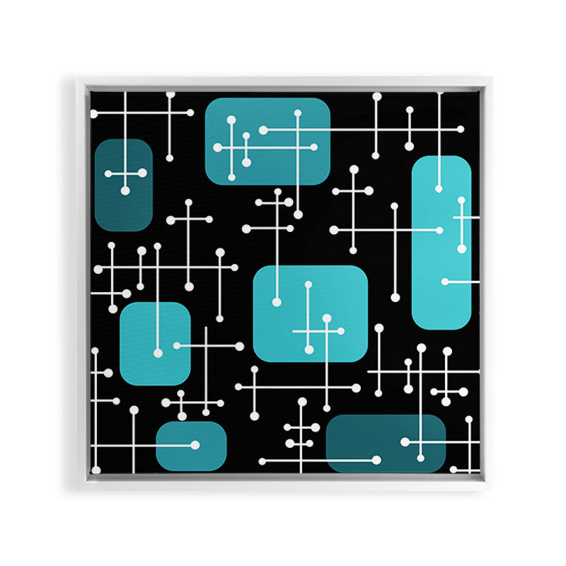 1950s Eames Era Art Crosshairs Black Teal Blue Framed Canvas Print