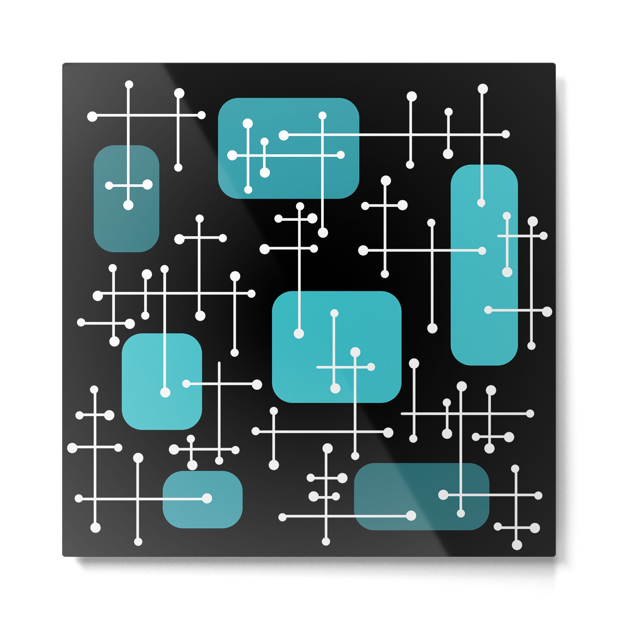 1950s Eames Era Art Crosshairs Black Teal Blue Metal Print