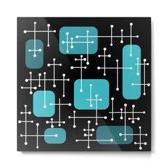1950s Eames Era Art Crosshairs Black Teal Blue Metal Print