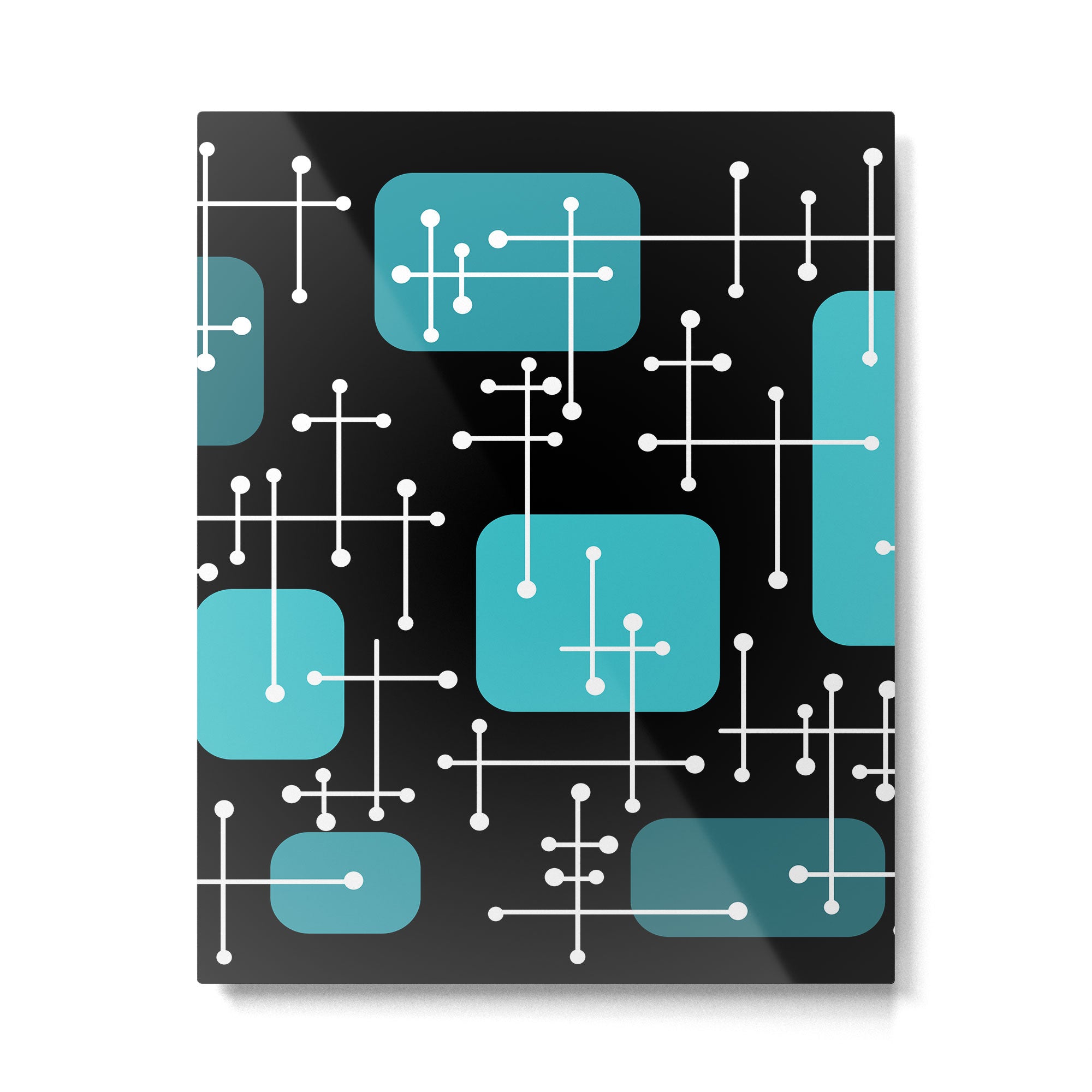 1950s Eames Era Art Crosshairs Black Teal Blue Metal Print