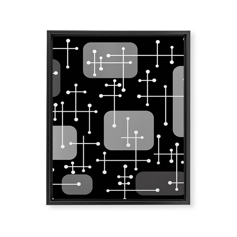 1950s Eames Era Art Crosshairs Black White Framed Canvas Print