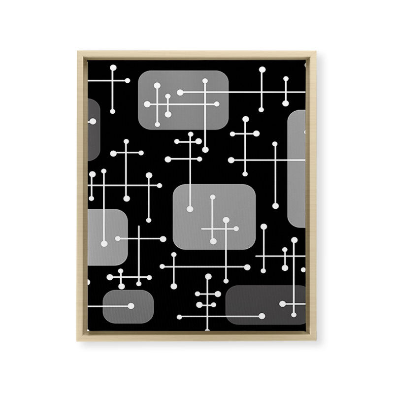 1950s Eames Era Art Crosshairs Black White Framed Canvas Print