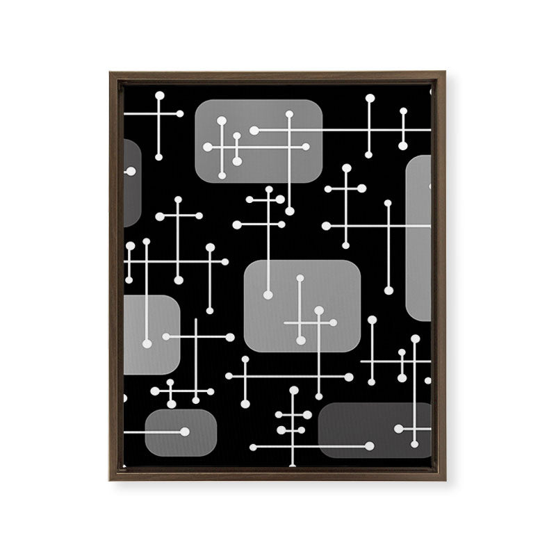 1950s Eames Era Art Crosshairs Black White Framed Canvas Print