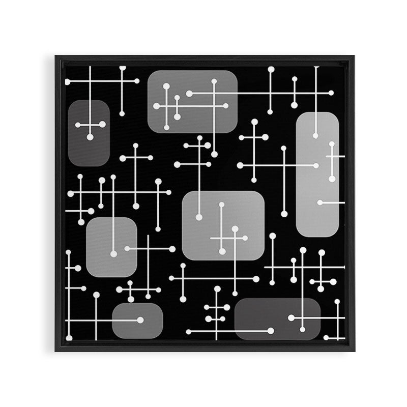 1950s Eames Era Art Crosshairs Black White Framed Canvas Print