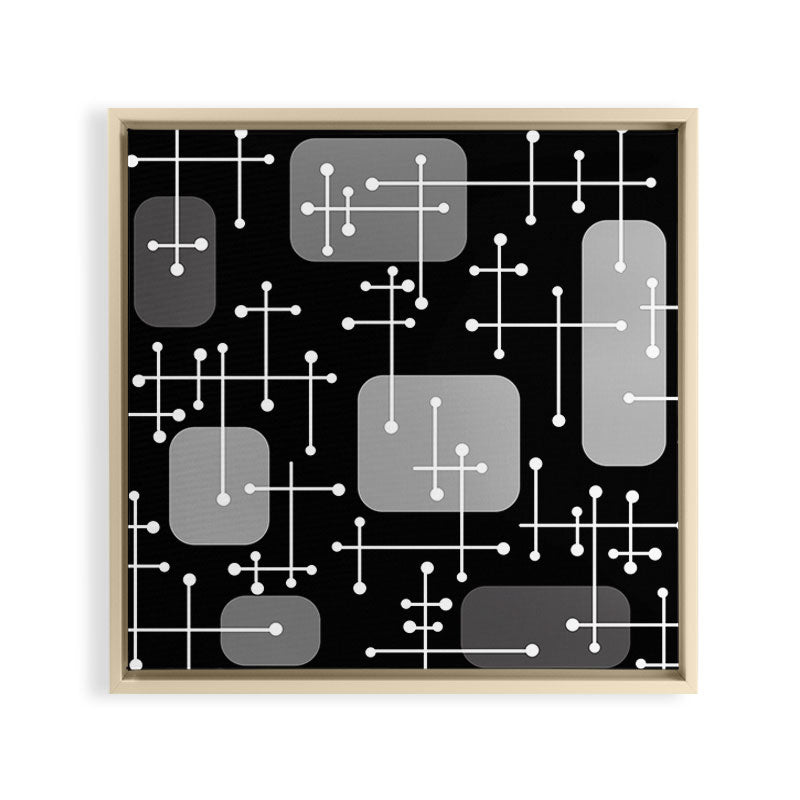 1950s Eames Era Art Crosshairs Black White Framed Canvas Print