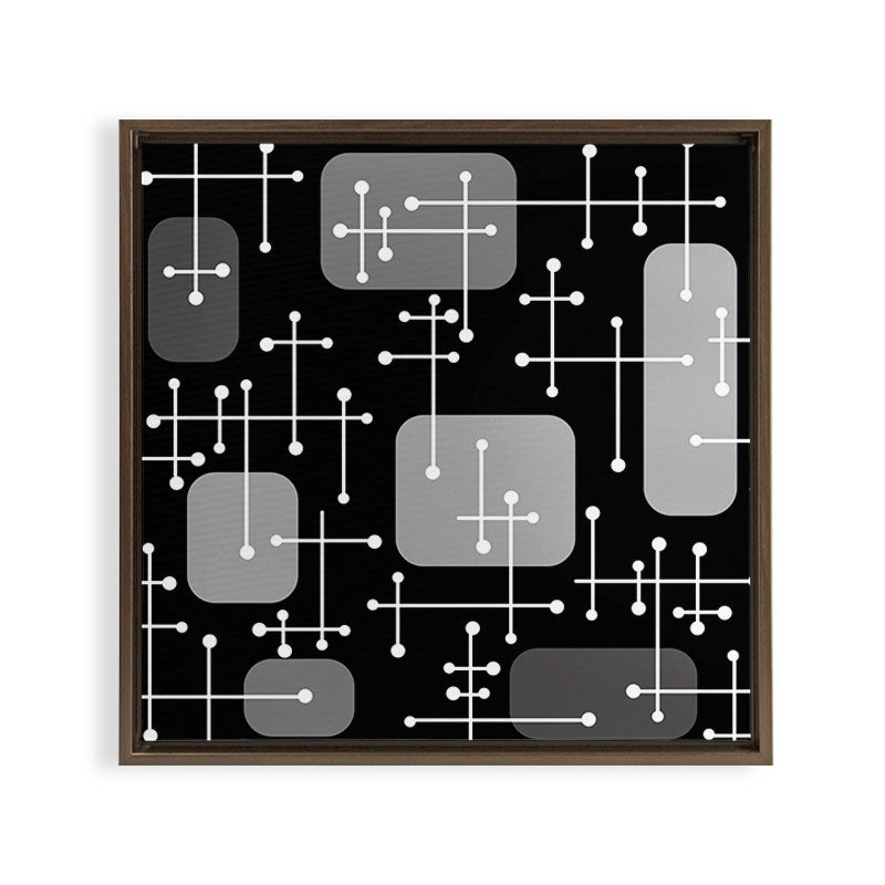 1950s Eames Era Art Crosshairs Black White Framed Canvas Print