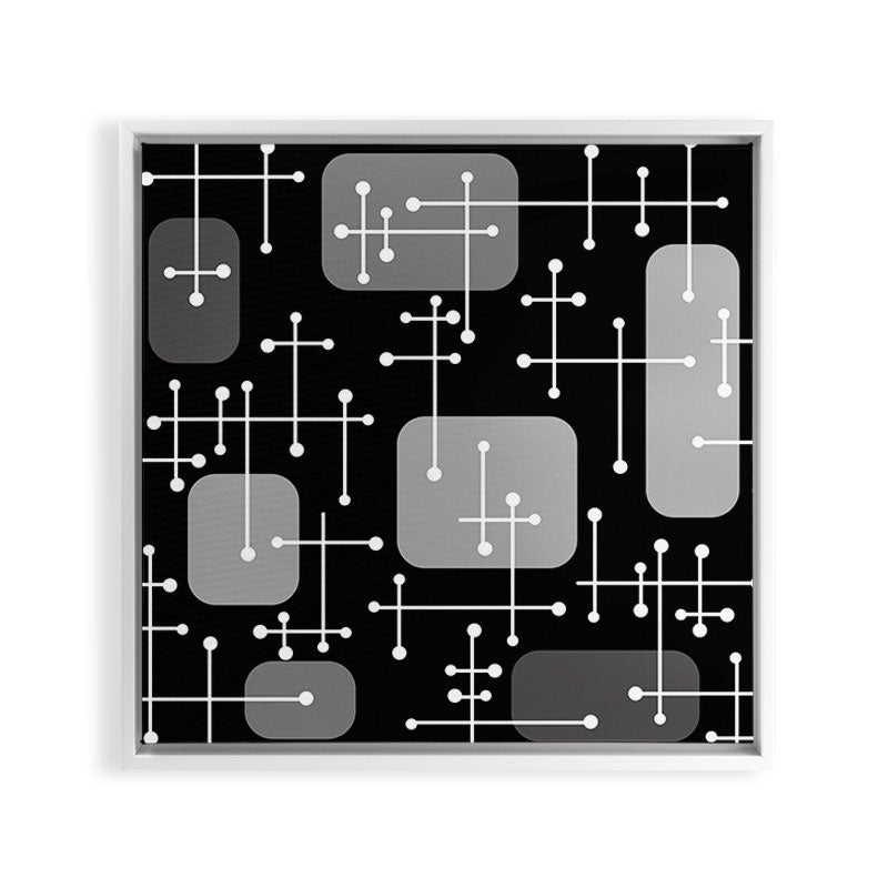 1950s Eames Era Art Crosshairs Black White Framed Canvas Print