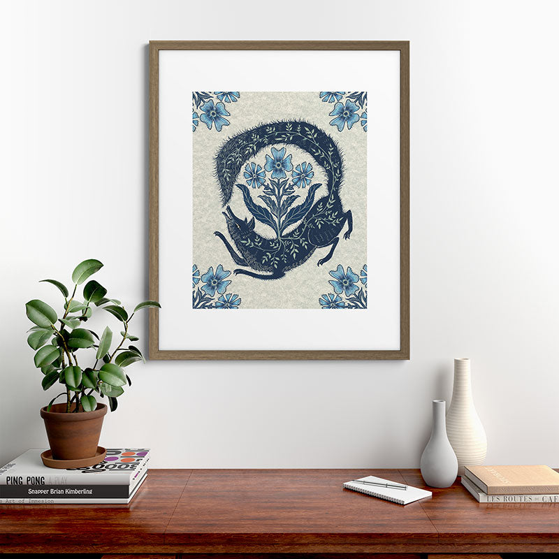 A Fox Chasing Its Tail Framed Art Print