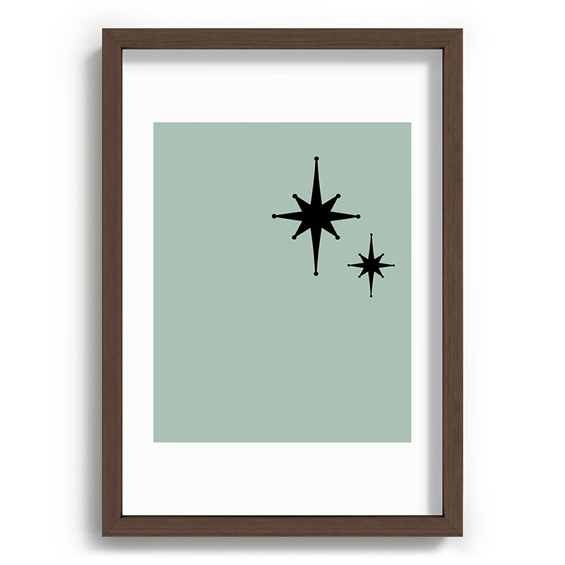 1950s Atomic Age Minimalist Starburst Pair in Black and 50s Celadon Teal Solid Framed Art Print