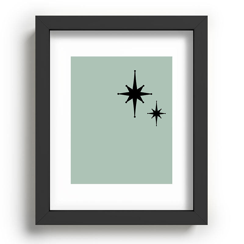 1950s Atomic Age Minimalist Starburst Pair in Black and 50s Celadon Teal Solid Framed Art Print