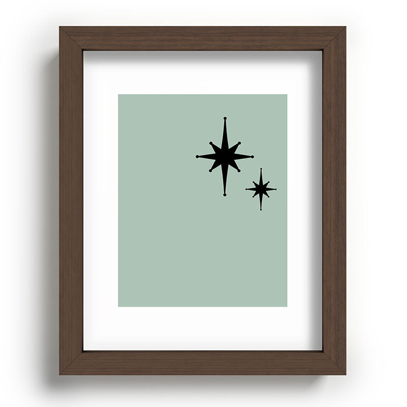 1950s Atomic Age Minimalist Starburst Pair in Black and 50s Celadon Teal Solid Framed Art Print