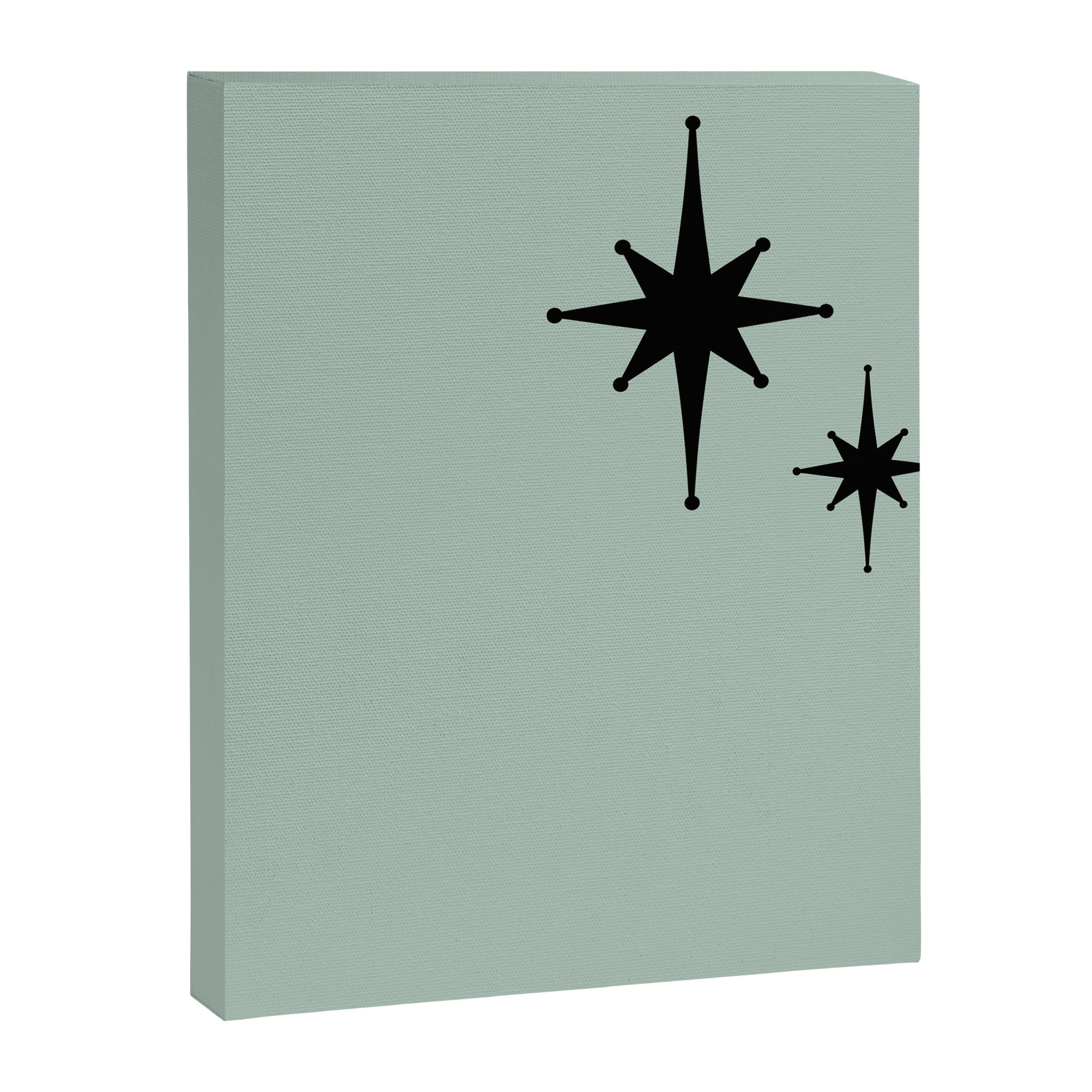 1950s Atomic Age Minimalist Starburst Pair in Black and 50s Celadon Teal Solid Canvas Print