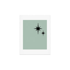 1950s Atomic Age Minimalist Starburst Pair in Black and 50s Celadon Teal Solid Art Print