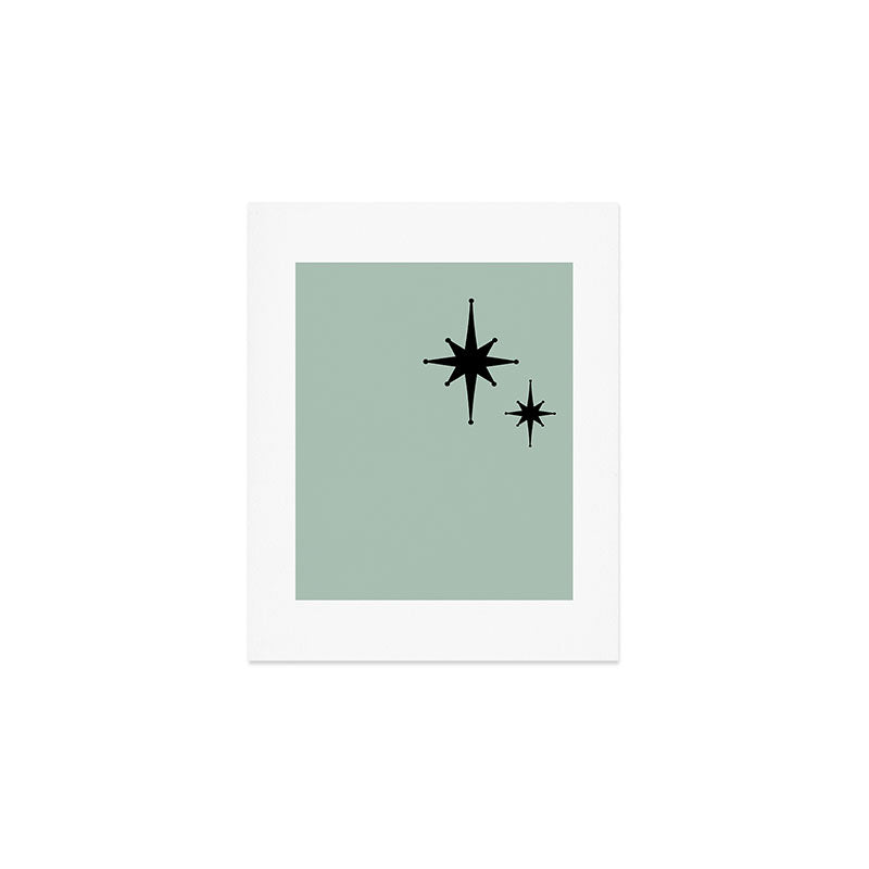 1950s Atomic Age Minimalist Starburst Pair in Black and 50s Celadon Teal Solid Art Print