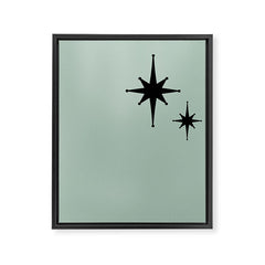 1950s Atomic Age Minimalist Starburst Pair in Black and 50s Celadon Teal Solid Framed Canvas Print