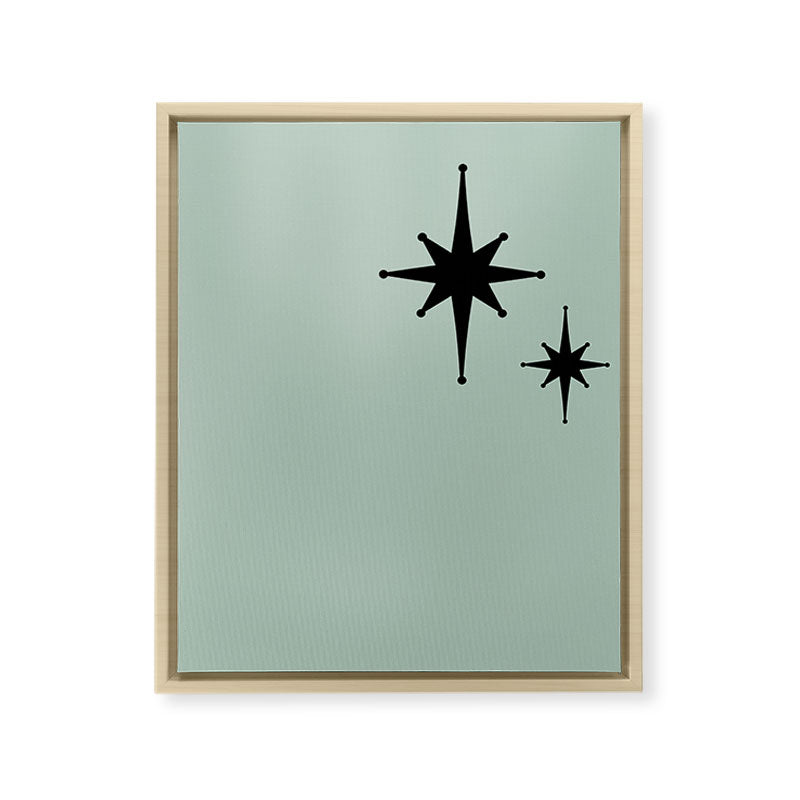 1950s Atomic Age Minimalist Starburst Pair in Black and 50s Celadon Teal Solid Framed Canvas Print