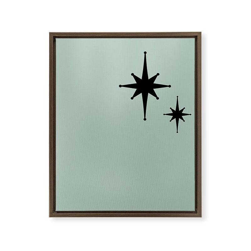 1950s Atomic Age Minimalist Starburst Pair in Black and 50s Celadon Teal Solid Framed Canvas Print