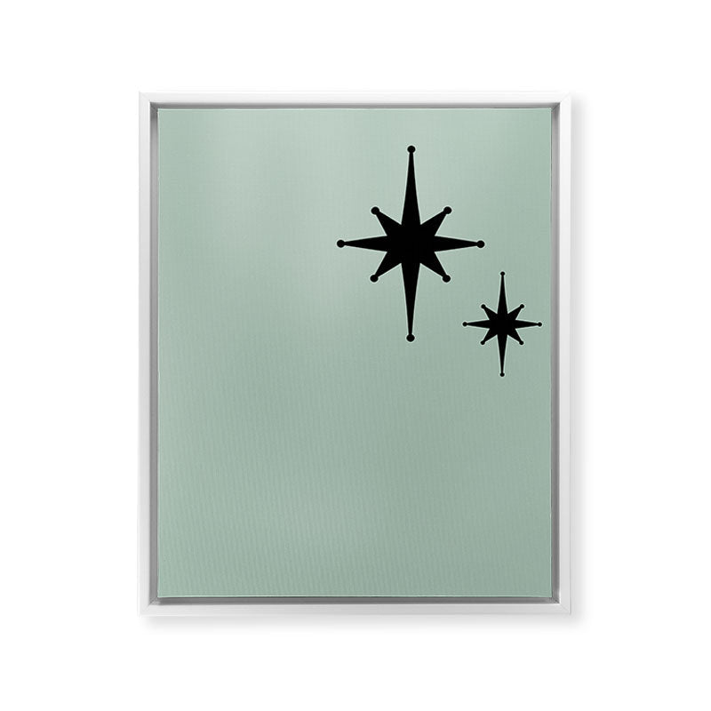 1950s Atomic Age Minimalist Starburst Pair in Black and 50s Celadon Teal Solid Framed Canvas Print