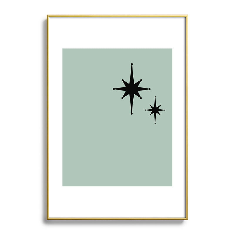 1950s Atomic Age Minimalist Starburst Pair in Black and 50s Celadon Teal Solid Framed Art Print