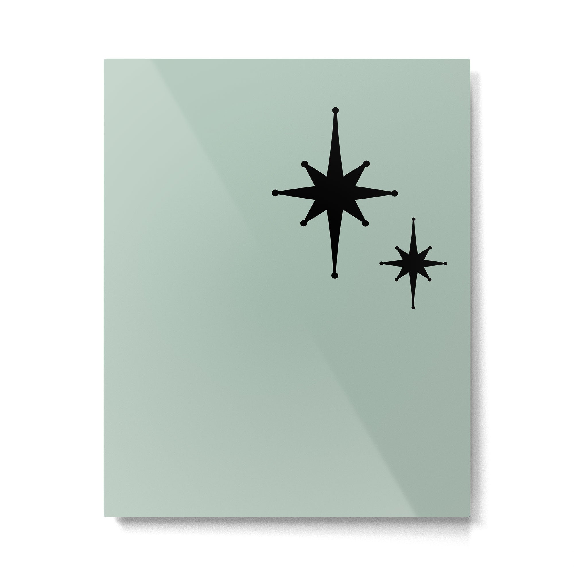 1950s Atomic Age Minimalist Starburst Pair in Black and 50s Celadon Teal Solid Metal Print