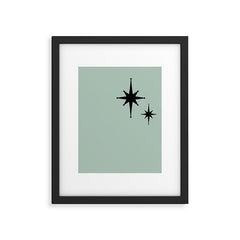 1950s Atomic Age Minimalist Starburst Pair in Black and 50s Celadon Teal Solid Framed Art Print