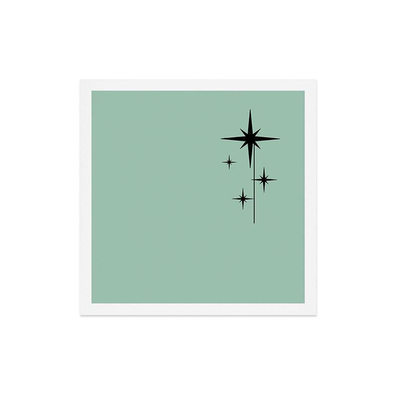 1950s Atomic Age Retro Starbursts in Aqua Mint and Black Art Print