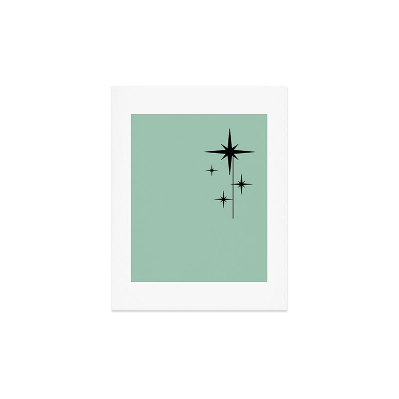 1950s Atomic Age Retro Starbursts in Aqua Mint and Black Art Print