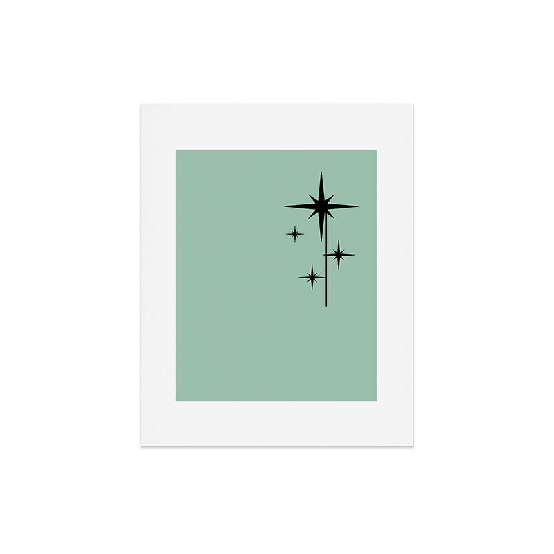 1950s Atomic Age Retro Starbursts in Aqua Mint and Black Art Print