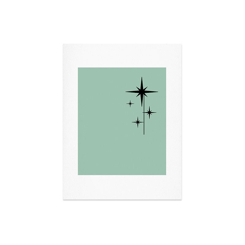 1950s Atomic Age Retro Starbursts in Aqua Mint and Black Art Print