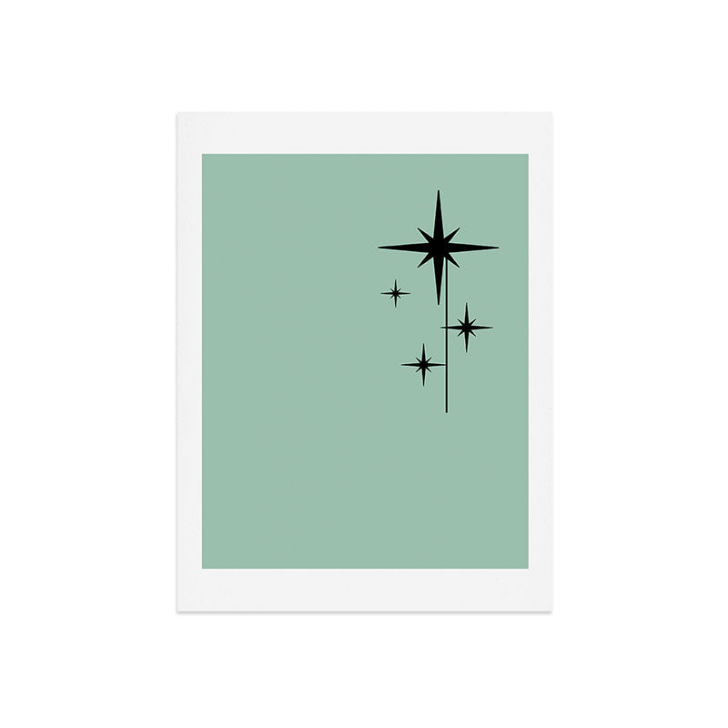 1950s Atomic Age Retro Starbursts in Aqua Mint and Black Art Print