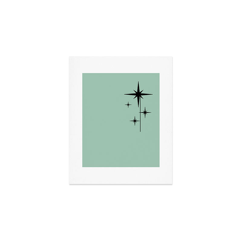 1950s Atomic Age Retro Starbursts in Aqua Mint and Black Art Print