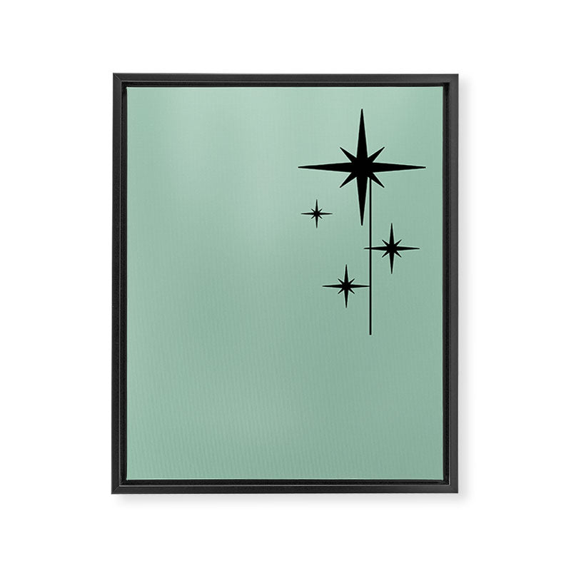 1950s Atomic Age Retro Starbursts in Aqua Mint and Black Framed Canvas Print