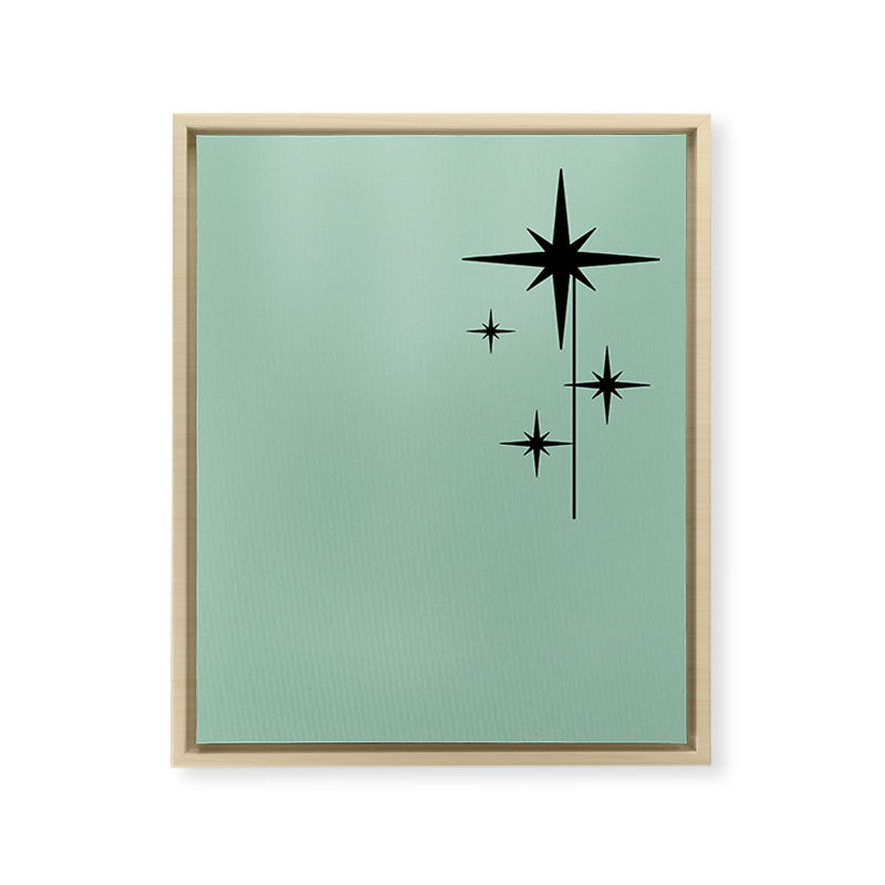 1950s Atomic Age Retro Starbursts in Aqua Mint and Black Framed Canvas Print