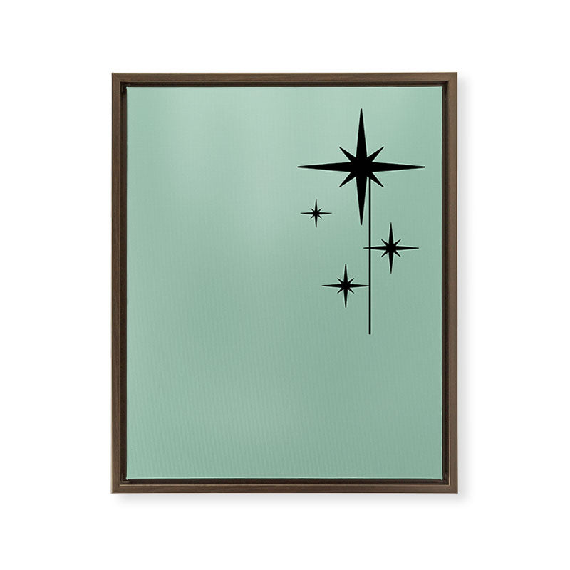 1950s Atomic Age Retro Starbursts in Aqua Mint and Black Framed Canvas Print