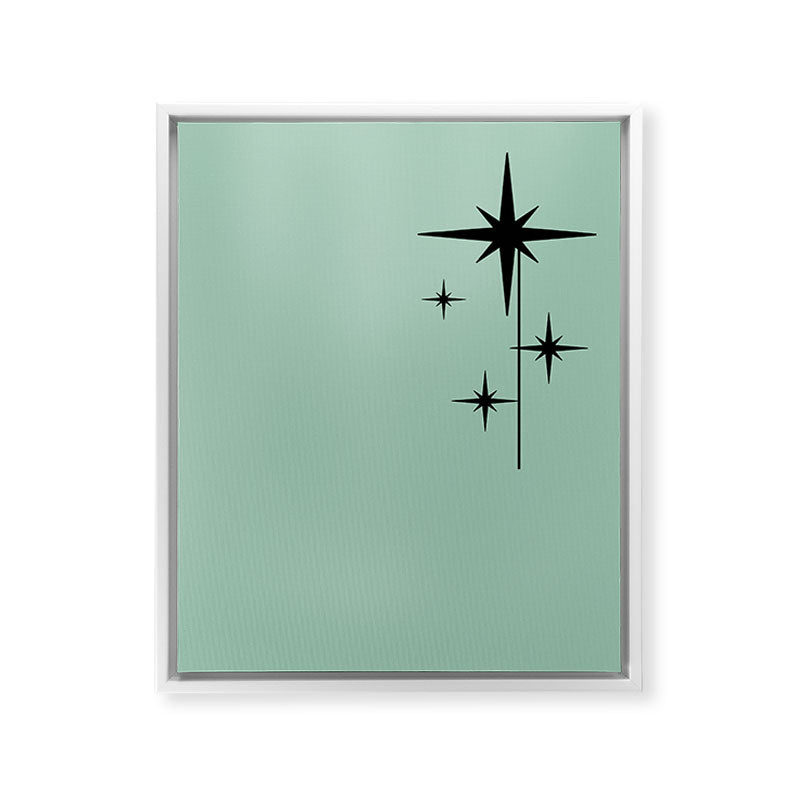 1950s Atomic Age Retro Starbursts in Aqua Mint and Black Framed Canvas Print