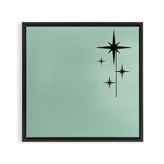 1950s Atomic Age Retro Starbursts in Aqua Mint and Black Framed Canvas Print