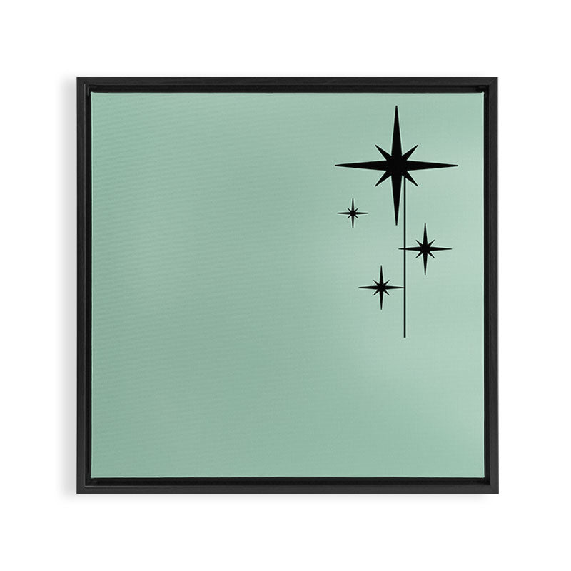 1950s Atomic Age Retro Starbursts in Aqua Mint and Black Framed Canvas Print