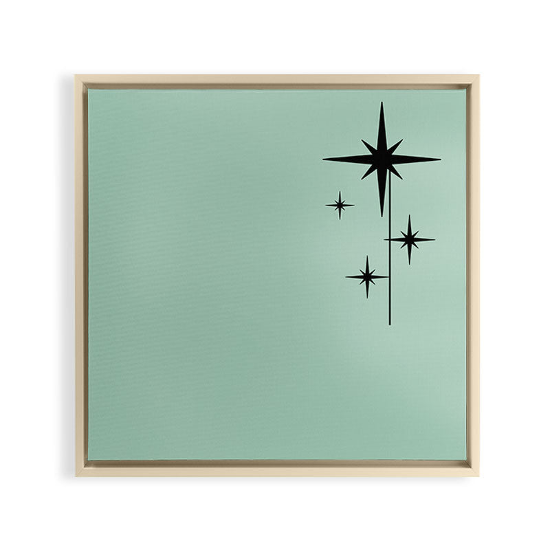 1950s Atomic Age Retro Starbursts in Aqua Mint and Black Framed Canvas Print