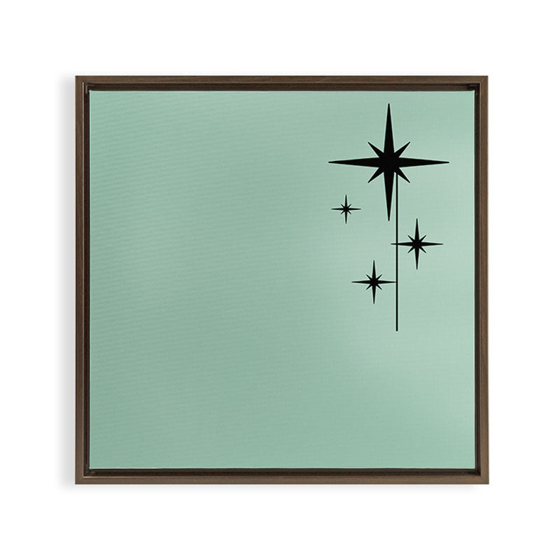 1950s Atomic Age Retro Starbursts in Aqua Mint and Black Framed Canvas Print