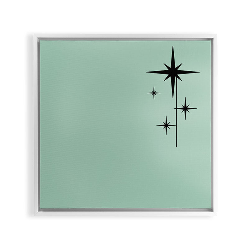 1950s Atomic Age Retro Starbursts in Aqua Mint and Black Framed Canvas Print