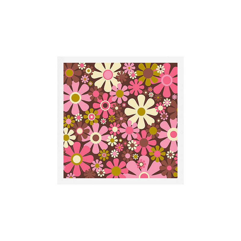 60s 70s Retro Floral Garden Cheerful Flower Pattern in Brown Pink Avocado Art Print