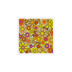 70s Retro Flowers Gingham Floral Pattern Orange Yellow Cream Art Print