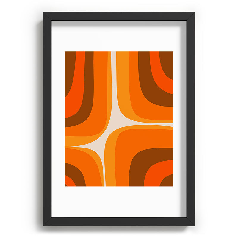 70s Retro Groove Minimalist Mid Century Modern Abstract in 1970s Brown and Orange Framed Art Print