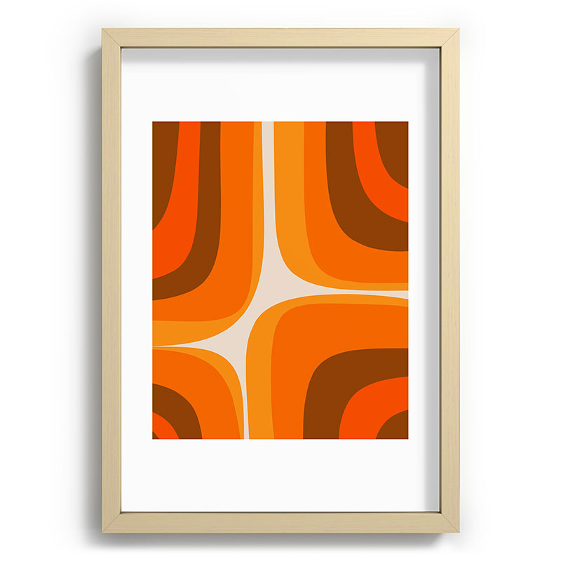 70s Retro Groove Minimalist Mid Century Modern Abstract in 1970s Brown and Orange Framed Art Print