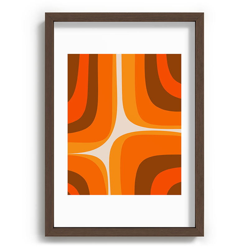 70s Retro Groove Minimalist Mid Century Modern Abstract in 1970s Brown and Orange Framed Art Print