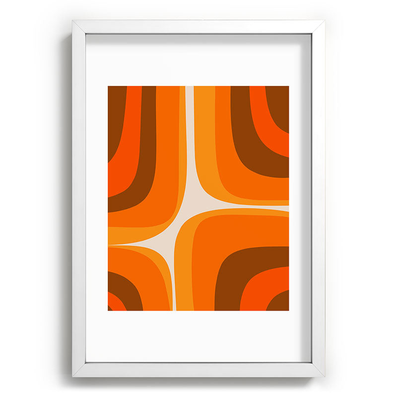 70s Retro Groove Minimalist Mid Century Modern Abstract in 1970s Brown and Orange Framed Art Print